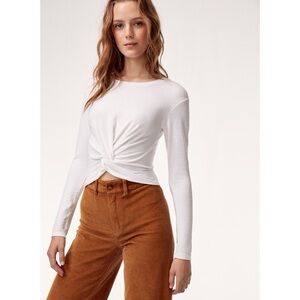 Aritzia (Wilfred Free) White Long Sleeve Front Tie